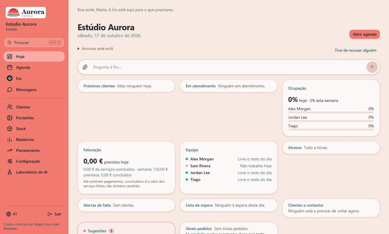 Hoje: quem vem a seguir, quem está atrasado, quão cheio está o dia